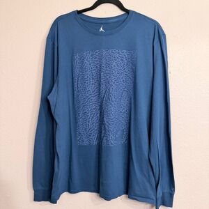 Jordan Brand Mens XL Long Sleeve Elephant Print Graphic T-Shirt Blue Teal